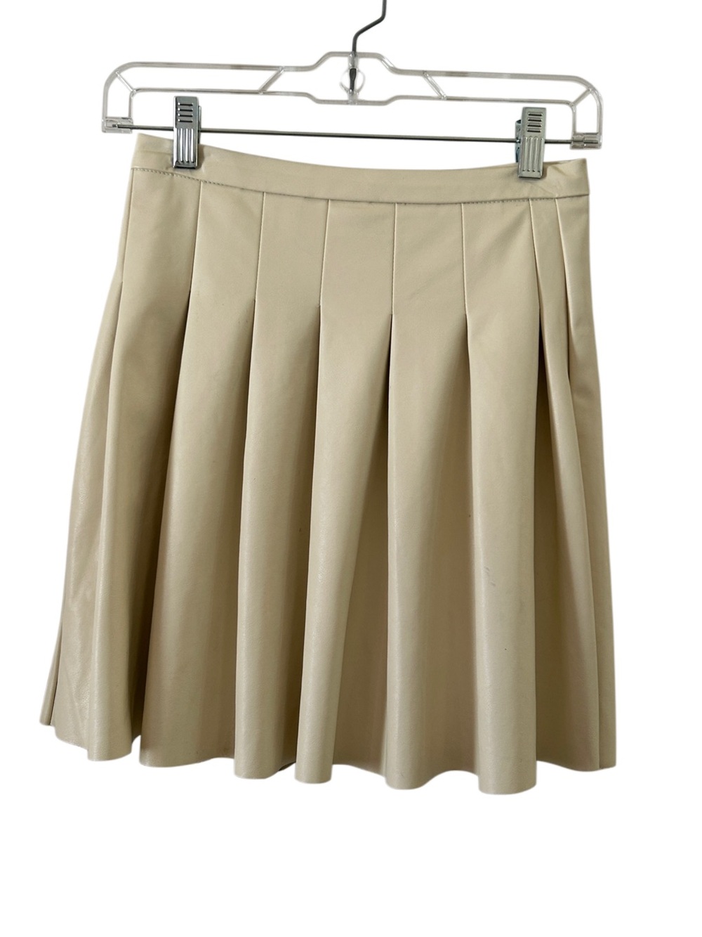PAPERMOON Cream Vegan Leather Pleated Mini Skirt - Size Small
